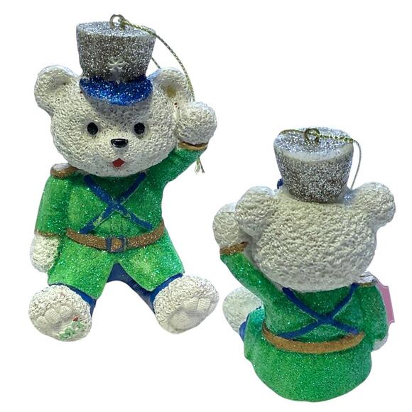 5 Bears Collection Christmas Tree Ornaments White Resin Hand Painted New - Picture 4 of 5